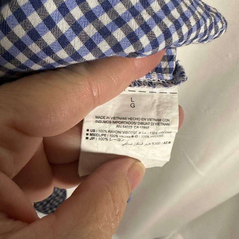 Old Navy Blue‎ Gingham Check Adjustable Strap Ruffle Top L Classic Preppy Beach - Picture 6 of 10